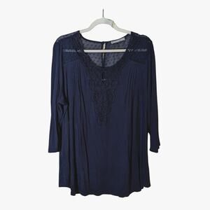 Anthropologie Daniel Rainn Blue Embroidered Swiss Dot Stretchy Blouse Size 1X